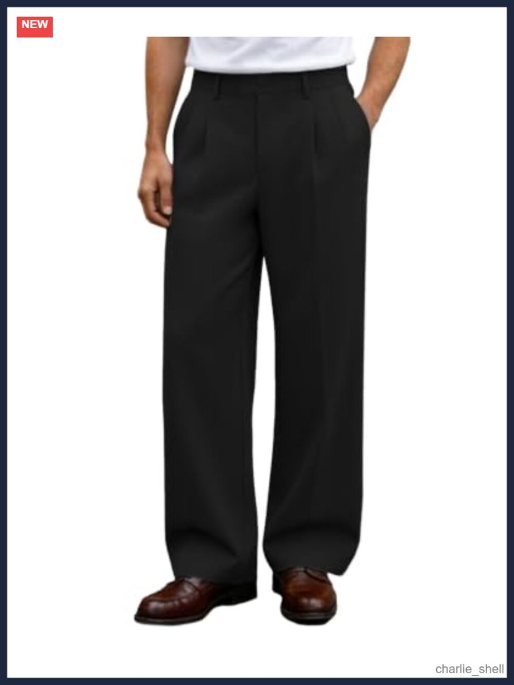 Men's Pleated Wide Leg Dress Pants Adjustable Waist Casual Trousers